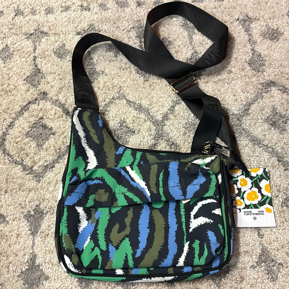 NWT DVF Diane Von Furstenberg Target Disco Zebra Green Utility Crossbody Bag